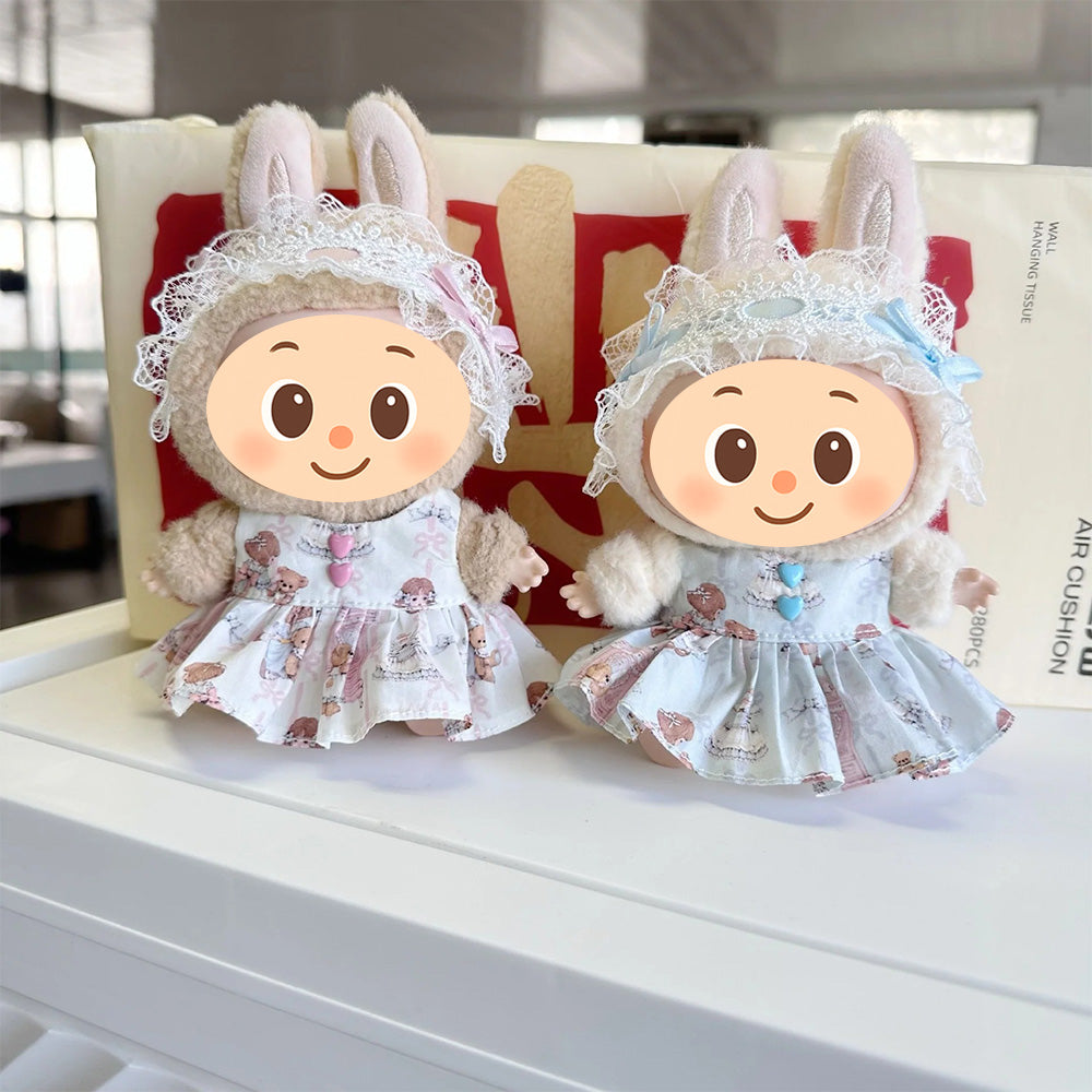 Vintage Lace Dress Outfit for Labubu Style Dolls – 2-Piece Elegant Set for 15–17cm Figures