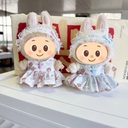 Vintage Lace Dress Outfit for Labubu Style Dolls – 2-Piece Elegant Set for 15–17cm Figures
