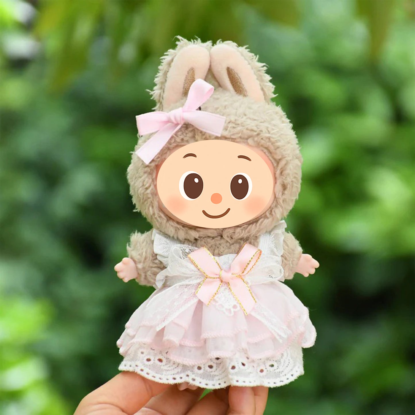 Handmade Pink Lace Doll Dress with Bow – Compatible with Labubu – Fits 15–20cm Dolls