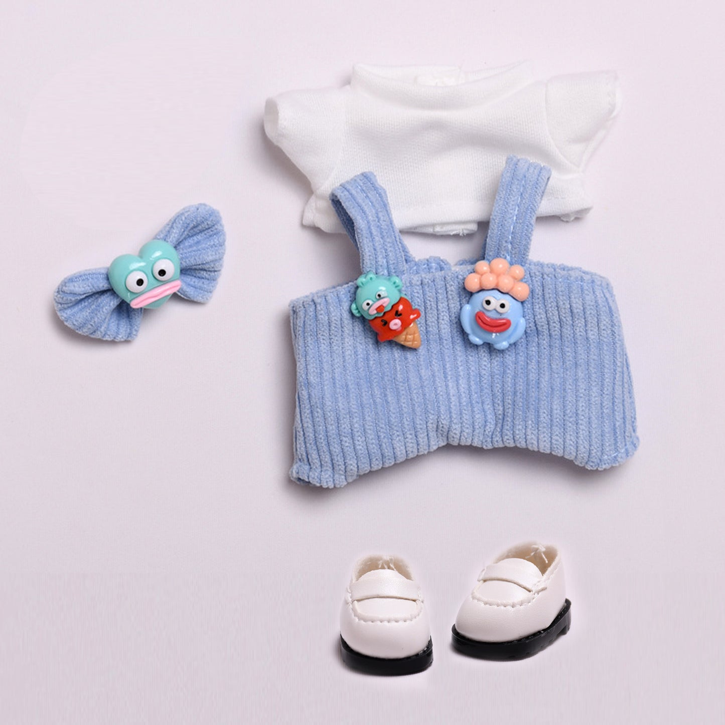 Sweet Cookie-Themed Outfit for Labubu Dolls – 3 or 4-Piece Set – Blue or Brown Overalls