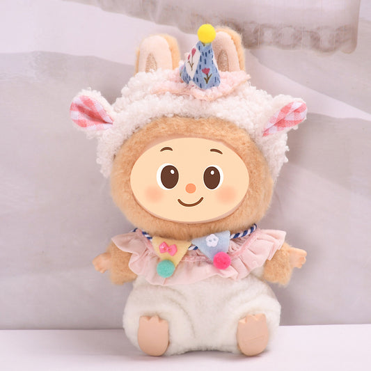 Handmade Birthday Sheep Outfit for Labubu-Style Dolls – Soft Plush Costume for 15–17cm Figures