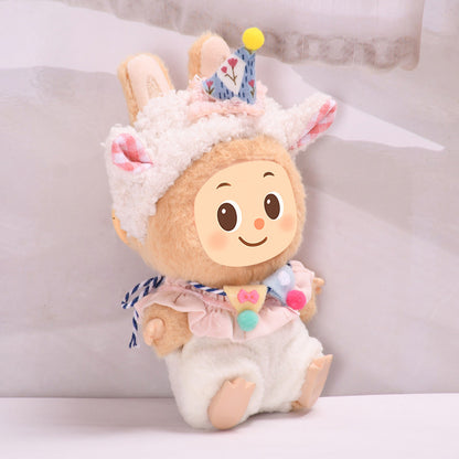 Handmade Birthday Sheep Outfit for Labubu-Style Dolls – Soft Plush Costume for 15–17cm Figures