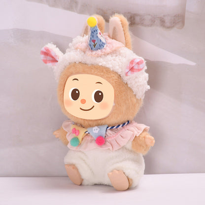 Handmade Birthday Sheep Outfit for Labubu-Style Dolls – Soft Plush Costume for 15–17cm Figures
