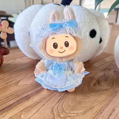 Handmade Princess Lace Dress Set for Dolls – 3-Piece Outfit with Headband, Apron and Dress – Fit for Labubu Style Dolls