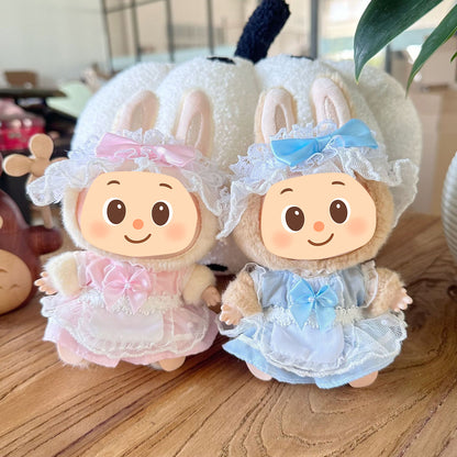 Handmade Princess Lace Dress Set for Dolls – 3-Piece Outfit with Headband, Apron and Dress – Fit for Labubu Style Dolls