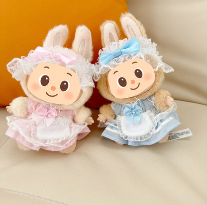 Handmade Princess Lace Dress Set for Dolls – 3-Piece Outfit with Headband, Apron and Dress – Fit for Labubu Style Dolls