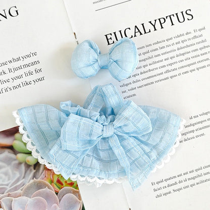 Doll Dress Set Compatible with Labubu – Handmade Bow Outfit with Headband in 4 Elegant Colors