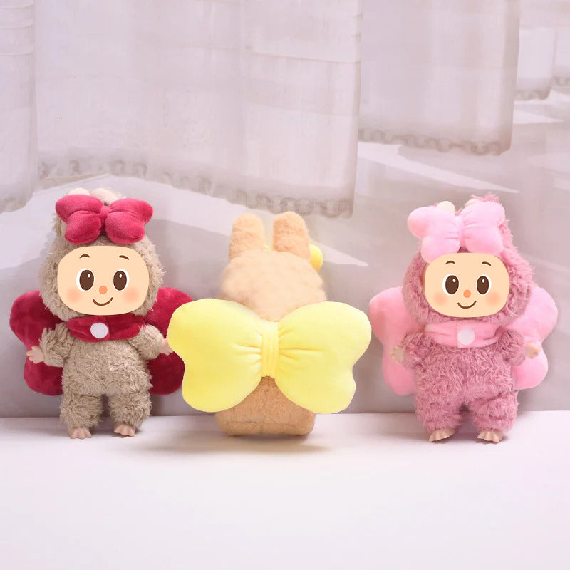 Plush Bowknot Costume Set for Dolls – 2-Piece Hairband and Backpack Style Accessory – Fits Labubu-Compatible Figures