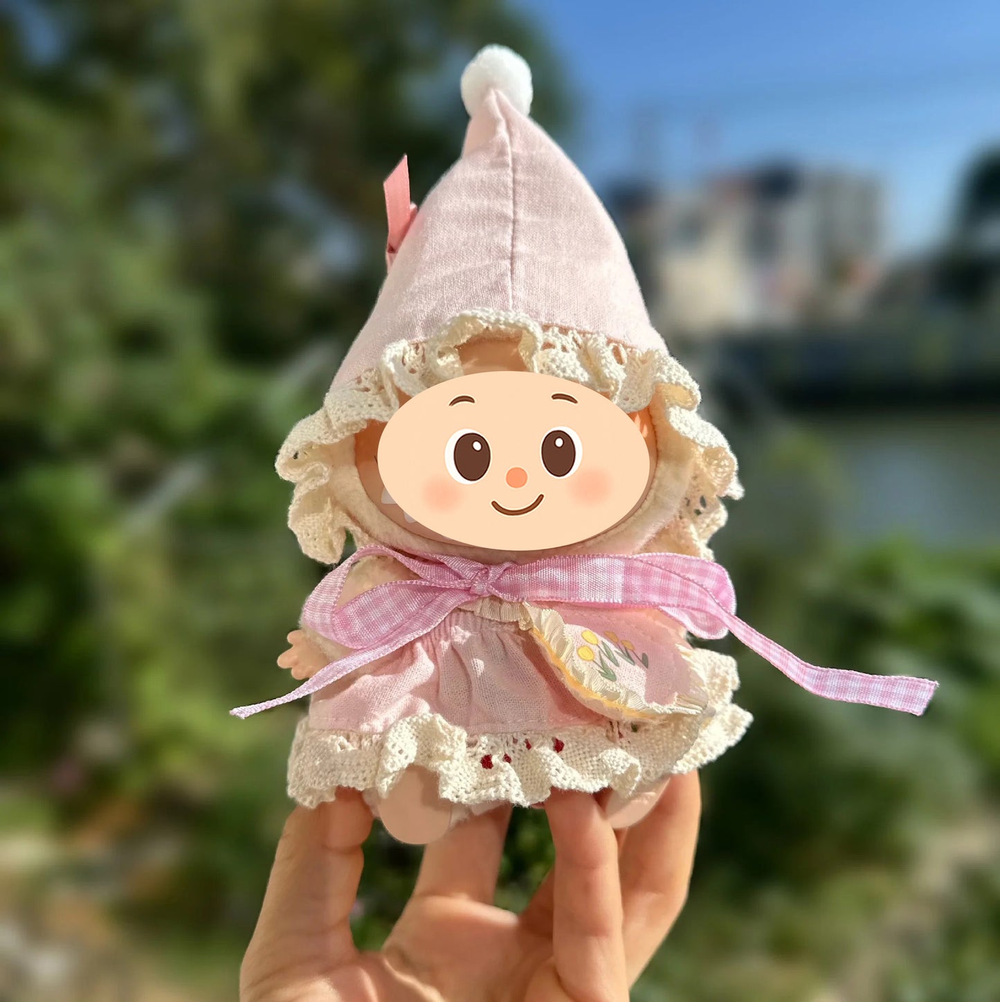 Whimsical Forest Elf Outfit for Labubu-Style Dolls – Handmade 4-Piece Fairy Costume Set with Bonnet, Skirt & Accessories