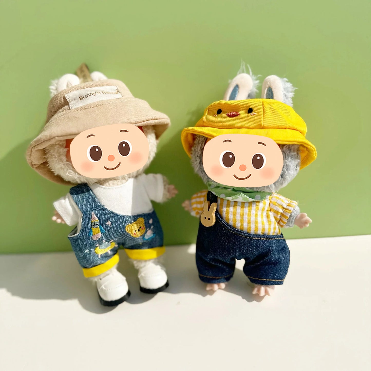 Handmade Outdoor Leisure Outfit Set for Labubu Dolls – 2 Style Options with Hat, Overalls, and Shoes