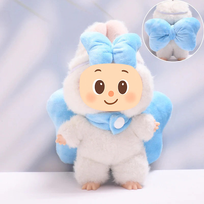 Plush Bowknot Costume Set for Dolls – 2-Piece Hairband and Backpack Style Accessory – Fits Labubu-Compatible Figures