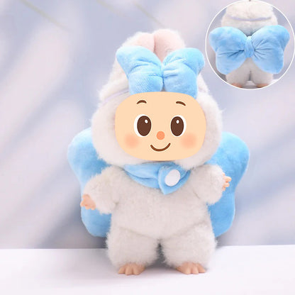 Plush Bowknot Costume Set for Dolls – 2-Piece Hairband and Backpack Style Accessory – Fits Labubu-Compatible Figures