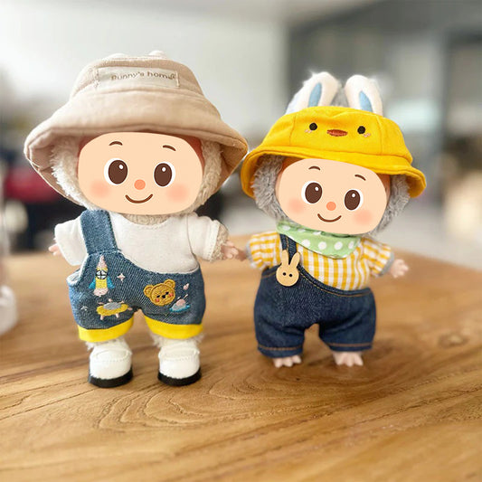 Handmade Outdoor Leisure Outfit Set for Labubu Dolls – 2 Style Options with Hat, Overalls, and Shoes