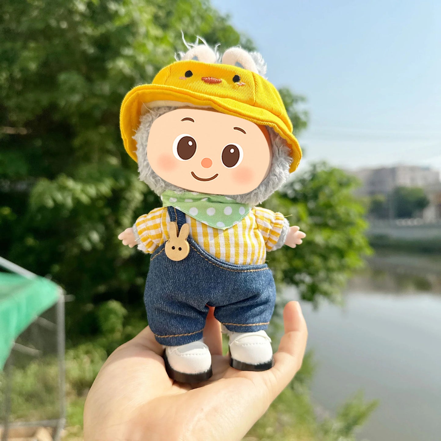 Handmade Outdoor Leisure Outfit Set for Labubu Dolls – 2 Style Options with Hat, Overalls, and Shoes