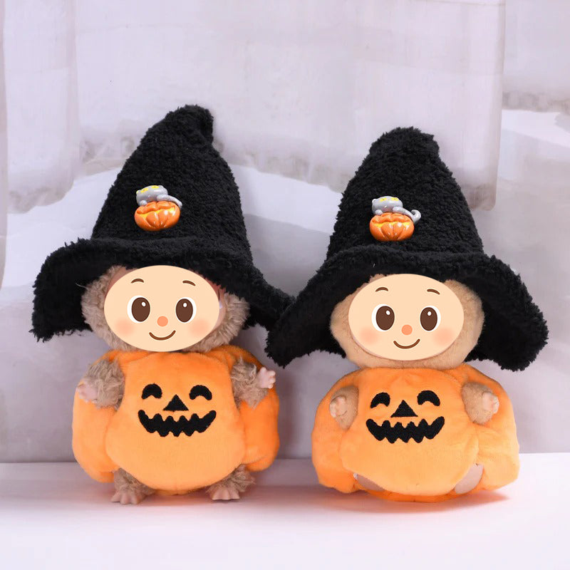 Pumpkin Halloween Outfit for Labubu – 2-Piece Witch Costume Set for Labubu-Compatible Dolls – Includes Pumpkin Romper and Hat