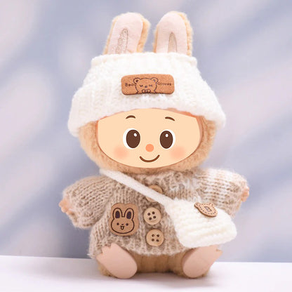 Knitted Outfit Set for Dolls Compatible with Labubu – Handmade Sweater, Hat & Bag