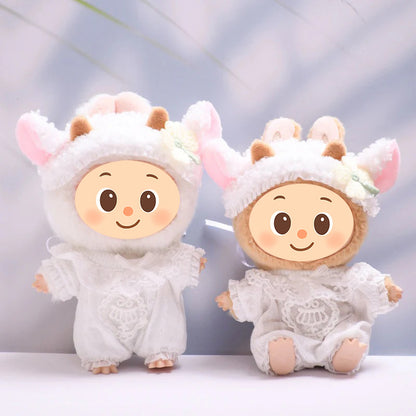 Handmade Sheep Outfit Set for Dolls – 2-Piece Cozy Costume with Floral Details Compatible with Labubu Size