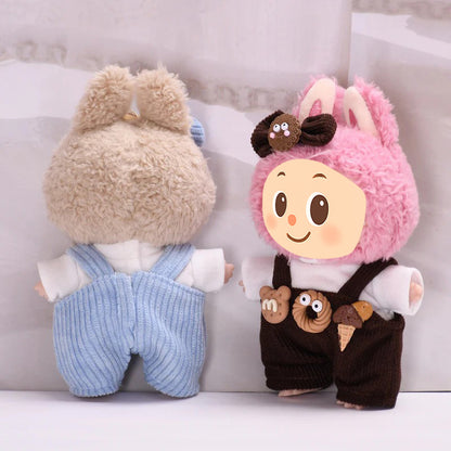 Sweet Cookie-Themed Outfit for Labubu Dolls – 3 or 4-Piece Set – Blue or Brown Overalls