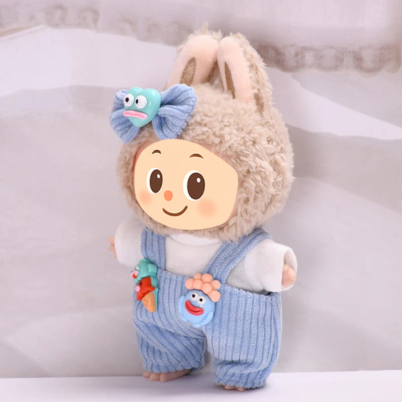 Sweet Cookie-Themed Outfit for Labubu Dolls – 3 or 4-Piece Set – Blue or Brown Overalls