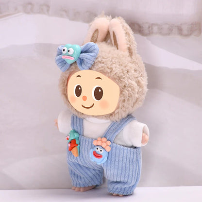 Sweet Cookie-Themed Outfit for Labubu Dolls – 3 or 4-Piece Set – Blue or Brown Overalls