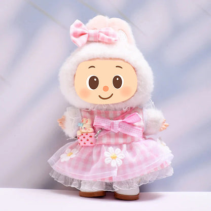 Daisy Plaid Dress Set for Labubu Dolls – Pink & Blue Outfits in 2 to 4-Piece Options, Fit 15–17cm Dolls
