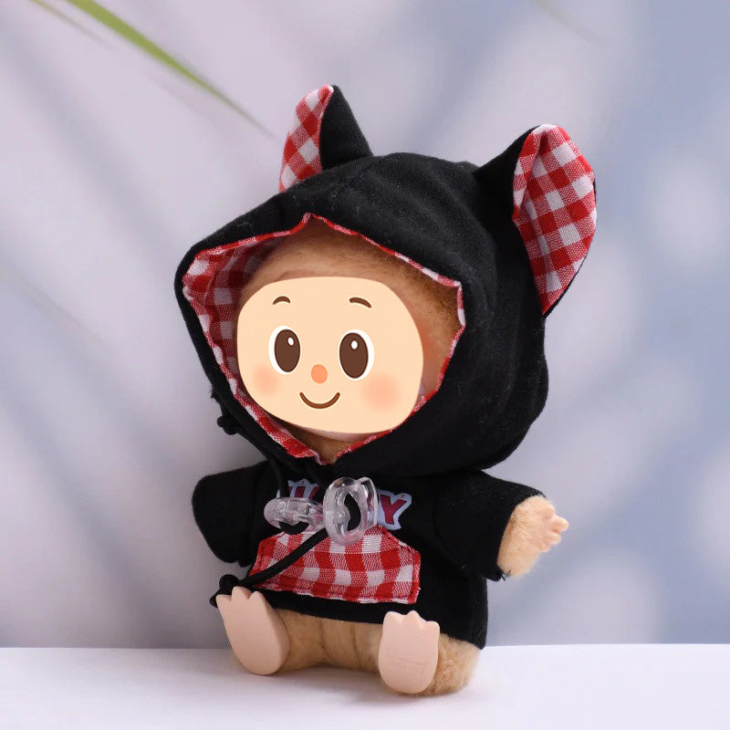 Handmade Cat-Ear Hoodie for Labubu-Compatible Dolls – Cozy Pullover Sweatshirt with Gingham Details