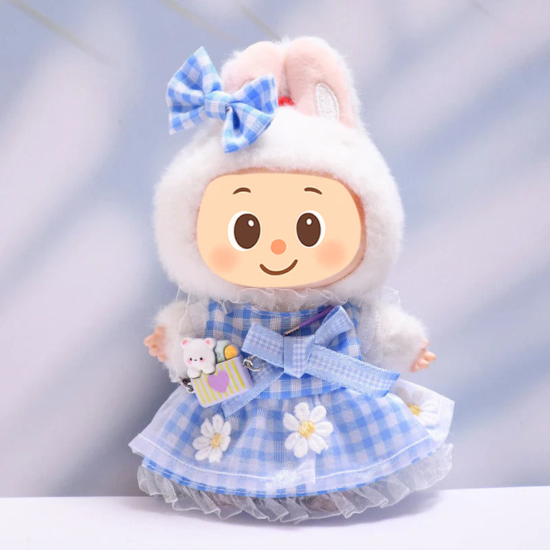 Daisy Plaid Dress Set for Labubu Dolls – Pink & Blue Outfits in 2 to 4-Piece Options, Fit 15–17cm Dolls
