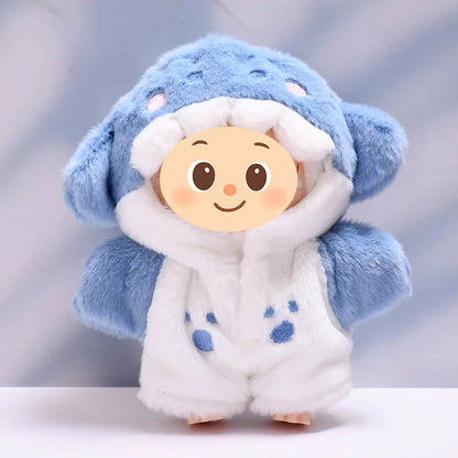 Plush Animal Onesie for Dolls Compatible with Labubu – Handmade Shark & Penguin Suit Set