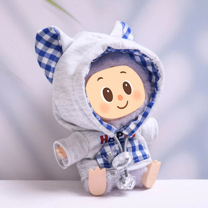 Handmade Cat-Ear Hoodie for Labubu-Compatible Dolls – Cozy Pullover Sweatshirt with Gingham Details
