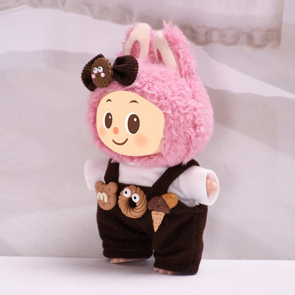 Sweet Cookie-Themed Outfit for Labubu Dolls – 3 or 4-Piece Set – Blue or Brown Overalls