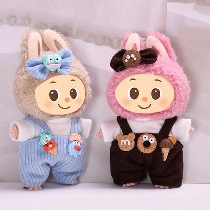 Sweet Cookie-Themed Outfit for Labubu Dolls – 3 or 4-Piece Set – Blue or Brown Overalls
