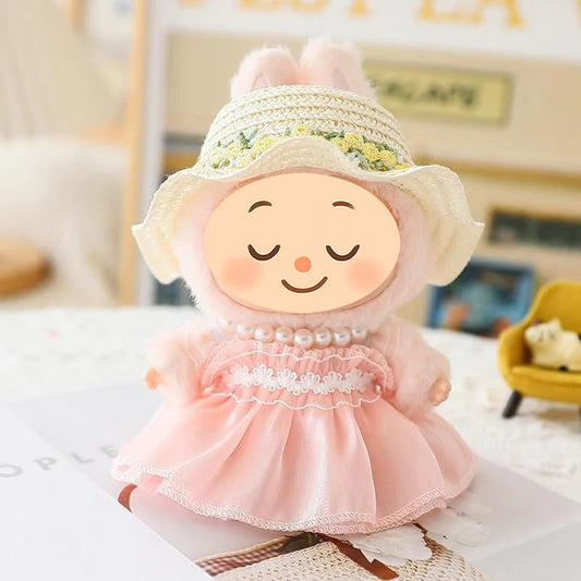 Handmade Elegant Summer Dress Set for Labubu-Style Dolls – 5-Piece Outfit with Hat, Shoes, and Accessories (15–17cm Compatible)