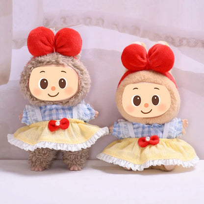 Gingham Dress for Labubu – 3-Piece Yellow Skirt Outfit with Red Bow