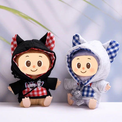 Handmade Cat-Ear Hoodie for Labubu-Compatible Dolls – Cozy Pullover Sweatshirt with Gingham Details