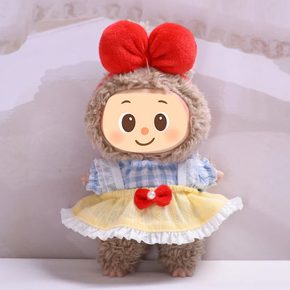 Gingham Dress for Labubu – 3-Piece Yellow Skirt Outfit with Red Bow