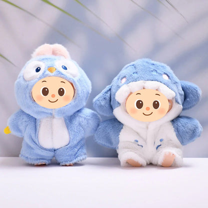 Plush Animal Onesie for Dolls Compatible with Labubu – Handmade Shark & Penguin Suit Set