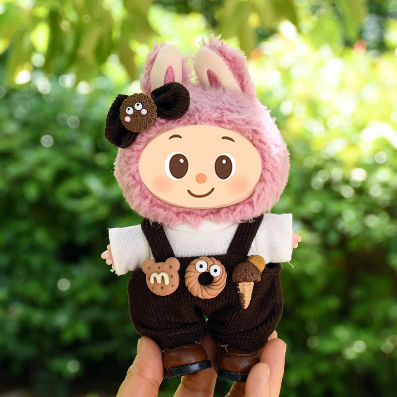 Sweet Cookie-Themed Outfit for Labubu Dolls – 3 or 4-Piece Set – Blue or Brown Overalls