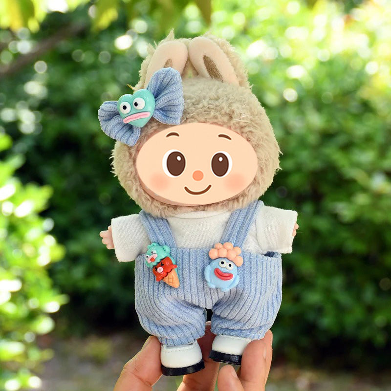 Sweet Cookie-Themed Outfit for Labubu Dolls – 3 or 4-Piece Set – Blue or Brown Overalls