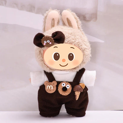 Sweet Cookie-Themed Outfit for Labubu Dolls – 3 or 4-Piece Set – Blue or Brown Overalls