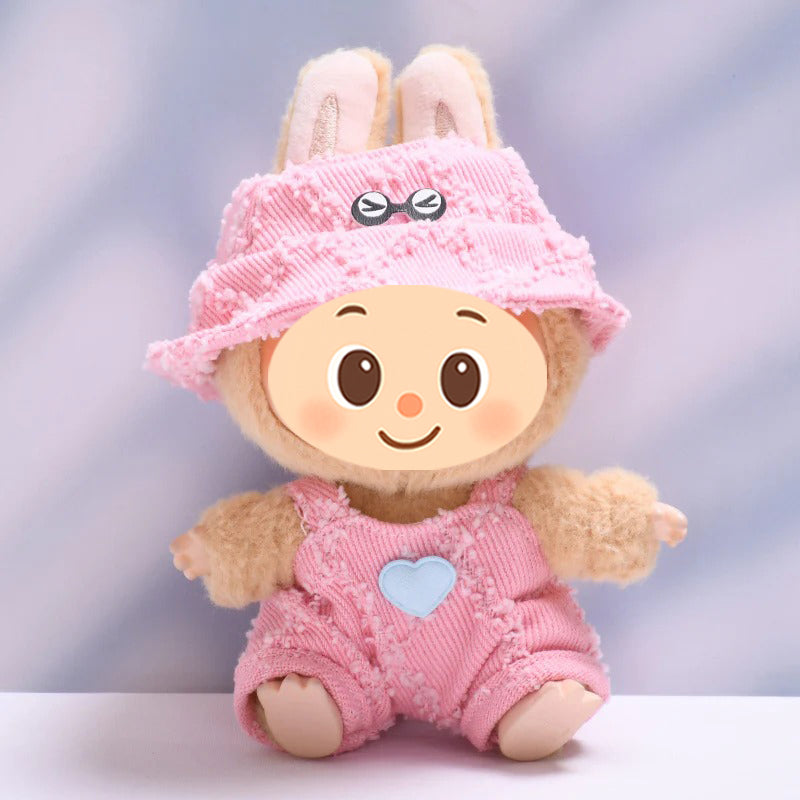 Soft Textured Overalls Set for Dolls like Labubu – 2-Piece Outfit with Bucket Hat
