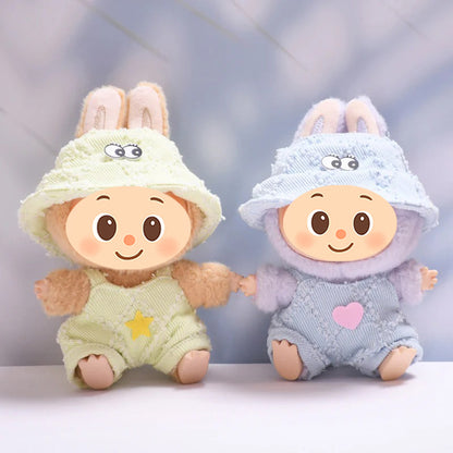 Soft Textured Overalls Set for Dolls like Labubu – 2-Piece Outfit with Bucket Hat