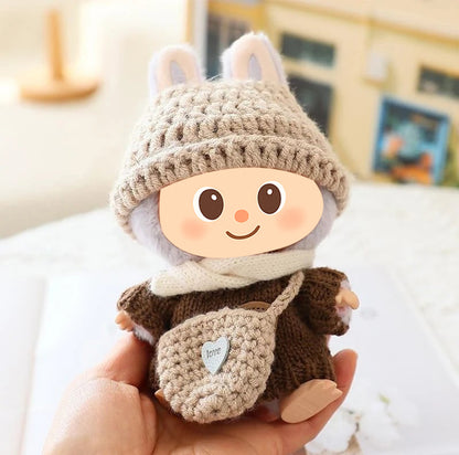 Handmade Fall Knit Clothes for Labubu – 4-Piece & 5-Piece Outfit Set for Labubu-Compatible Dolls – Sweater, Hat, Bag, Scarf, Optional Shoes