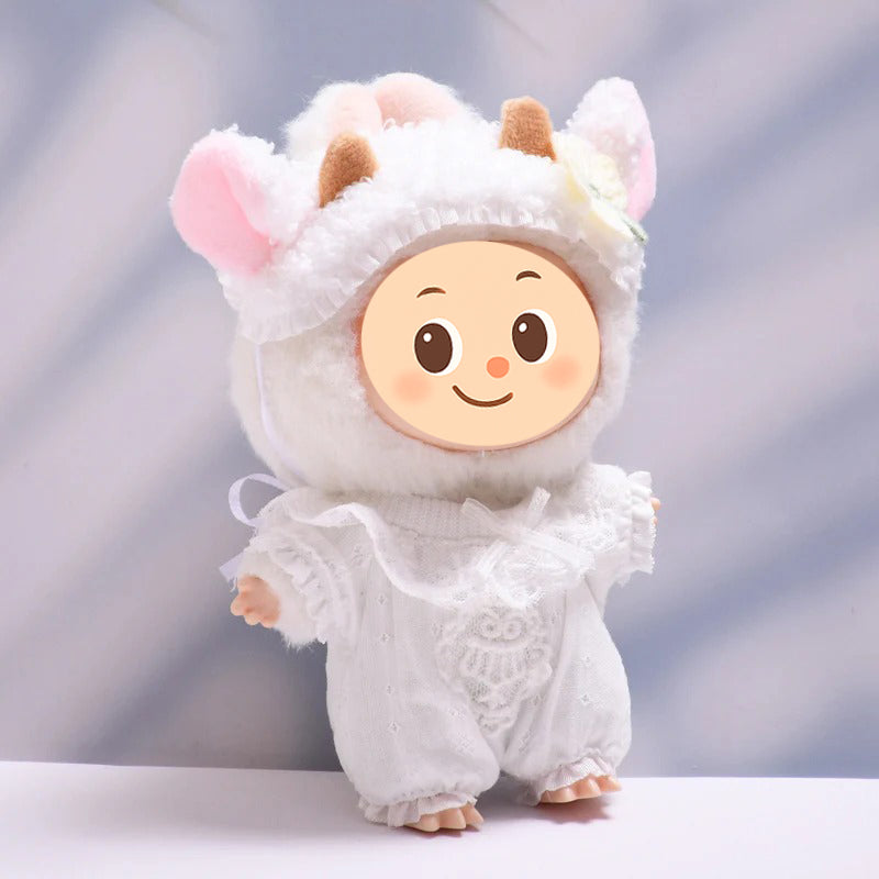 Handmade Sheep Outfit Set for Dolls – 2-Piece Cozy Costume with Floral Details Compatible with Labubu Size