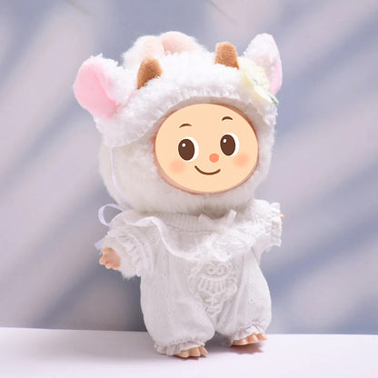 Handmade Sheep Outfit Set for Dolls – 2-Piece Cozy Costume with Floral Details Compatible with Labubu Size