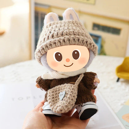 Handmade Fall Knit Clothes for Labubu – 4-Piece & 5-Piece Outfit Set for Labubu-Compatible Dolls – Sweater, Hat, Bag, Scarf, Optional Shoes