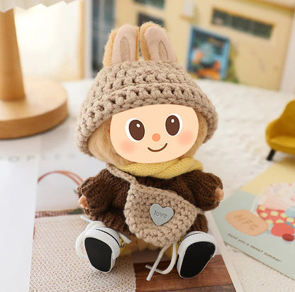 Handmade Fall Knit Clothes for Labubu – 4-Piece & 5-Piece Outfit Set for Labubu-Compatible Dolls – Sweater, Hat, Bag, Scarf, Optional Shoes