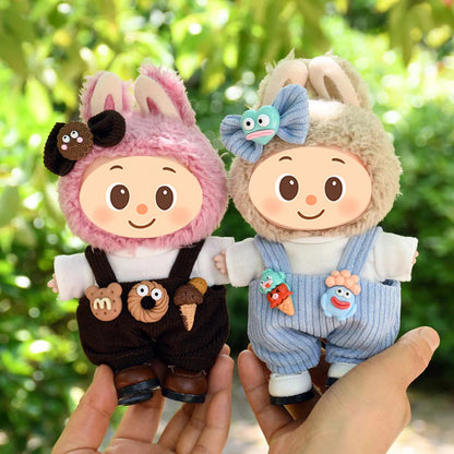 Sweet Cookie-Themed Outfit for Labubu Dolls – 3 or 4-Piece Set – Blue or Brown Overalls