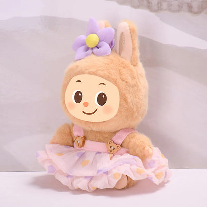 Handmade Heart-Tulle Doll Dress for Labubu – Soft Ruffle Outfit with Bear Buttons & Flower Clip – 3 Dreamy Color Options