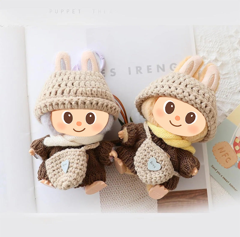 Handmade Fall Knit Clothes for Labubu – 4-Piece & 5-Piece Outfit Set for Labubu-Compatible Dolls – Sweater, Hat, Bag, Scarf, Optional Shoes