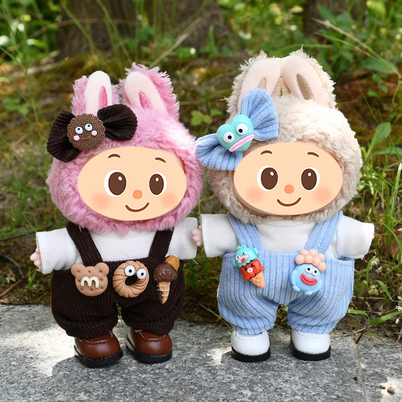 Sweet Cookie-Themed Outfit for Labubu Dolls – 3 or 4-Piece Set – Blue or Brown Overalls